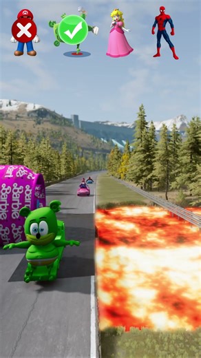 Mario & Gummy Bear & Spiderman & Barbie vs Bollard Barbie in Beamng.Drive
