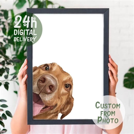 Custom Peek a Boo Dog Drawing From Photo | Watercolor Pet Art | 24h Digital Pet Portrait - Etsy