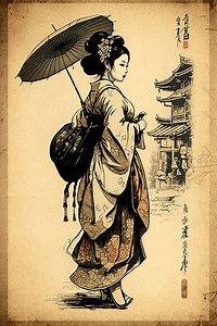 Edo Period Japanese Geisha Walking Japanese Print Line Art Japanese Art, Edo Period, Geisha, Woodblock Print, Ukiyo-e, Kabuki, Traditional - Etsy