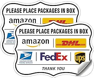 2 Pack Delivery Signs for Packages ，10"X7" Please Leave Packages Here Sign ，for FedEx Amazon Ups USPS DHL Sign Vinyl Decal Sticker，Weather、Fade Resistant Outside，Great for Garden and Yard Decor