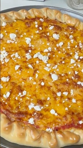 Cheese Pizza topped with Feta! #cookthis #foodshorts #recipe #dinner #cooking