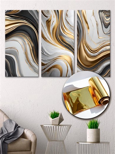 Gold Wall Art – Multi Panel Marble Abstract Canvas for Modern Decor With Luxurious - Etsy