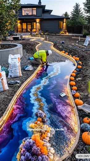 🤯 An Ordinary Backyard is Transformed into a Stunning Oasis With a Geode Epoxy Resin Pathway! #diy #epoxy #resin #backyard #construction #constructionmagic #diydelights #geodeart #geode #resinart | Visionary Design Vibes - Da Modern Vinci Worldwide