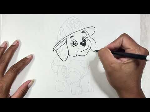 How to draw Marshall - Paw Patrol Mighty Movie || Easy drawing for kids