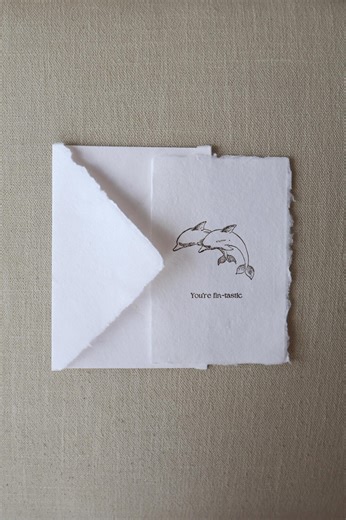 Dolphin Card - Hand Stamped on Handmade Paper – Thank You - Love Stationary - Etsy