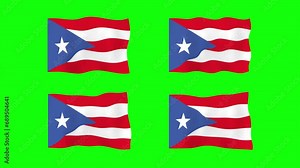 Puerto Rico Waving Flag 2D Animation on Green Screen Background. Looping seamless animation. Motion Graphic