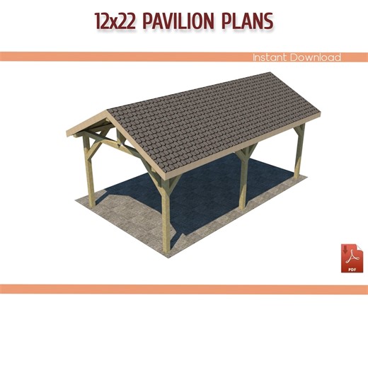 12x22 Gable Pavilion Building Plans - DIY Wooden Carport (printable PDF) - Etsy