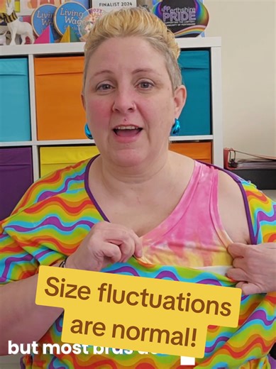 It's so common for our bodies to change throughout our lives, so choose a bra that will accommodate those changes. Size fluctuations during our cycle are totally normal, but you don't necessarily need a drawer full of different sizes to deal with this. You just need a Molke! A supportive, non-wired bra that will work with your body. [Video description: Kirsty talking to camera wearing a colourful top in front of a colourful kallax unit.] #MenstrualCycle #BraHack #Scotland #Underwear #RainbowStyl