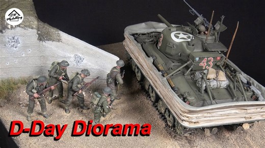 D-DAY！威龙 1/35 谢尔曼M4A4 DD坦克二战场景模型制作.下集