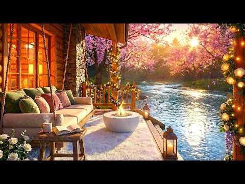 Cozy River Porch Ambience 🌿 Soft Piano & Nature Sounds | Relaxing Spring Morning