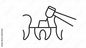 Animated crown linear icon. Cap covering damaged tooth. Dental treatment. Replacement. Seamless loop HD video with alpha channel on transparent background. Outline motion graphic animation