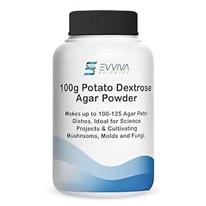 Potato Dextrose Agar Powder 100 Grams - Evviva Sciences - Makes 100-125 Premium Agar Petri Dishes - Premium Performance - Excellent for Mold & Fungus - Great for Mushrooms & Science Projects