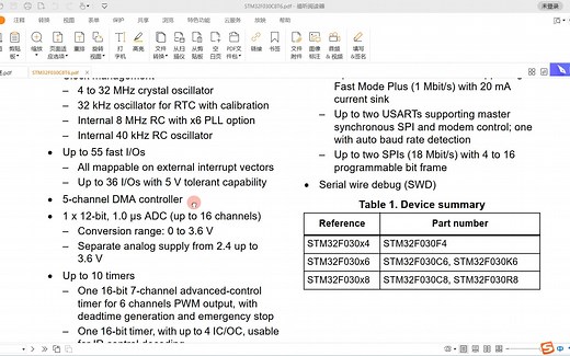 STM32F030C8T6数据手册学习（1）