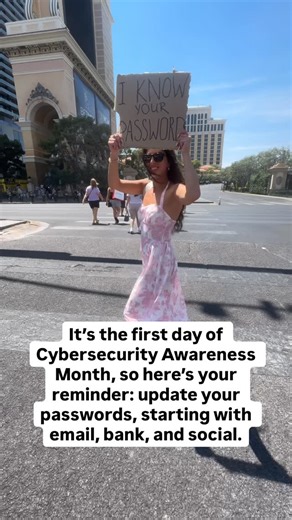 Caitlin Sarian | Cybersecurity Girl | Online Security | AI on Instagram: "Its the first day of Cybersecurity Awareness Month and we are starting Day 1 of 31 cybersecurity, privacy and AI tips : First tip: update your passwords and make them strong . Preferably passphrases (a sentence with unique words and numbers) Send this to a friend who has an easy password and follow @cybersecuritygirl for daily tips"