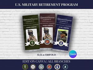 U.S. Military Retirement Ceremony Program | Army, Air Force, Coast Guard, Marine Corps, Navy, Space Force | Edit on Canva | All Branches! - Etsy