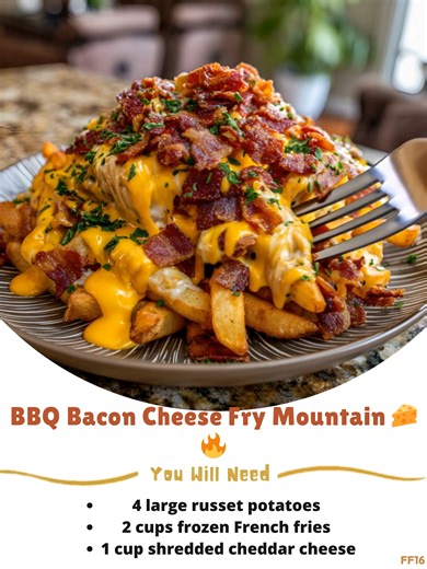 2.7K views · 18 reactions | BBQ ❣️ Bacon Cheese Fry Mountain 燎 Ultimate loaded fries with crispy bacon, melted cheese, and smoky BBQ! 菱 Ingredients: 4 large russet potatoes 2 cups frozen French fries 1 cup shredded cheddar cheese ..... Full Recipe in Coʍmеոτ   | Homemade Flavors | Facebook