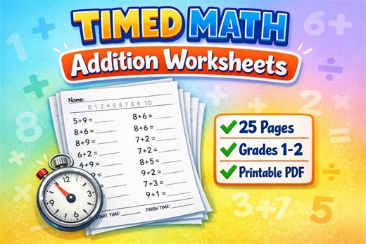 Timed Math Addition Worksheets | 25 Printable Pages | 1st Grade Math Drills | Homeschool Worksheets | Fast Facts Practice - Etsy