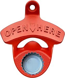 Red Magnetic Bottle Opener Wall Mount Stainless Cooler Mounted Beer Cap Opener with Magnets for Beer Lover Gifts