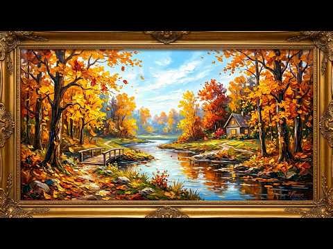3 HOURS Cozy Autumn Fall 4K TV Screensaver (Silent / No Music) | Golden Foliage Oil Painting