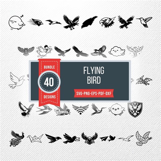Flying Bird SVG Clipart Bundle | 40 Vector Illustrations PNG Dxf Eps PDF | Commercial Use Print Graphics - Etsy