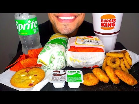 ASMR BURGER KING VS SUBWAY CHALLENGE SPICY WHOPPER MELT CHEESE JERRY MUKBANG EATING SOUND COMMERCIAL