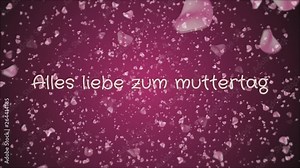 Animation Alles liebe zum muttertag Happy Mother's day in german language, greeting card, falling petals, black background