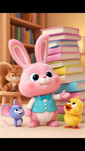Cute Pink Rabbit Librarian – Cozy Aesthetic Bunny Reading Books#shorts