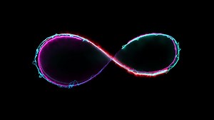 Download Glowing looping infinity shape neon frame effect, black background. for free