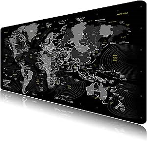 World Map Mouse Pad Grey Desk Pad XL Large Gaming Mouse Pad Sea Area Desk Mat Keyboard Mouse Mat (Grey)