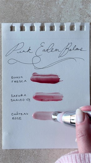 @EADEM just released two new shades, bringing the total number of pinks in their collection to three. So which one should you get? Here they all are side by side so you can decide what works best for you! Guava Fresca | This shade came out last spring, and the website description is “petal pink.” It’s a bright, warm shade that looks even warmer on. This is definitely best for warm skin tones that can stand up to a vibrant, poppy shade (looking at you, Spring color seasons!). It smells exactly li