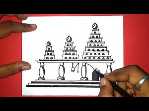 How to draw Hindu Temple drawing | Indian Temple drawing