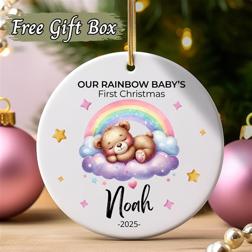 Baby First Christmas Personalized Ornament Bear Rainbow Baby Keepsake, Custom Newborn Gift, Baby’s 1st Christmas Holiday Gift - Etsy
