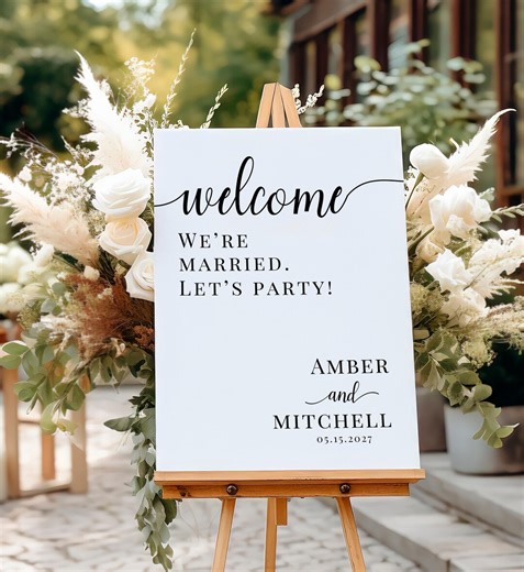 Bohemian Wedding Welcome Sign Template, Let's Party Wedding Welcome Sign, Wedding Reception Sign Printable, Modern Minimalist Boho, 18x24 - Etsy