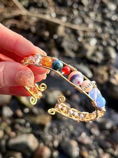 Solar System Bracelet - Wire Wrap Astronomy Beaded Bangle Bracelet in Gold-plated or Silver-plated Wires - Etsy