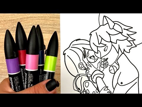 How To Color Miraculous Ladybug & Cat Noir Love | Markers
