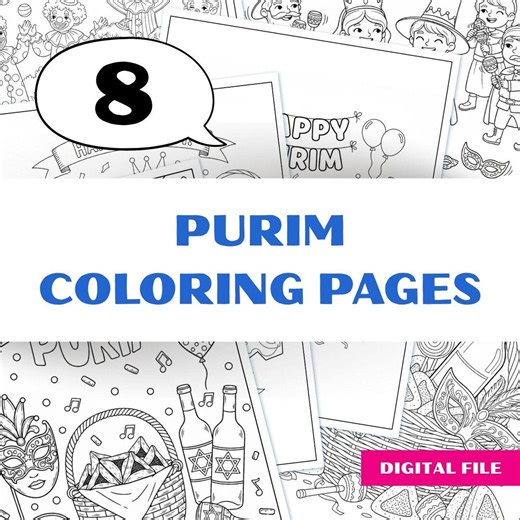 Purim Coloring Pages Printable Set – 8 Jewish Holiday Sheets for Kids – Instant Download Activity for Classroom, Homeschool & Family Fun - Etsy