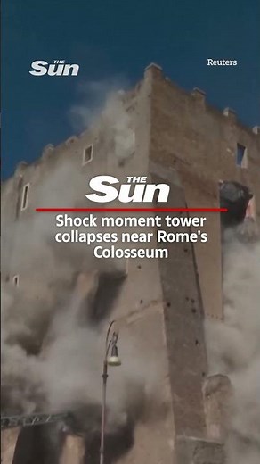 Shock moment tower partially collapses near Rome's Colosseum #history #architecture #rome