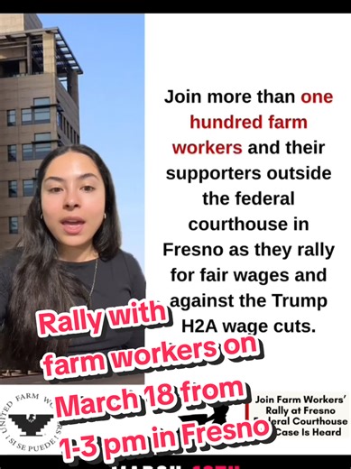 Here's your chance to stand up against Trump and show your support for farmworkers. Join us on March 18th as 100 farm workers and their supporters rally outside of the federal courthouse in Fresno while our case against the Trump admin's H-2A wage cuts is being heard inside the courthouse. RSVP today! Link in our bio or go to https://act.seiu.org/a/h2arally?ms=ig #WeFeedYou #greenscreen #farmworkers