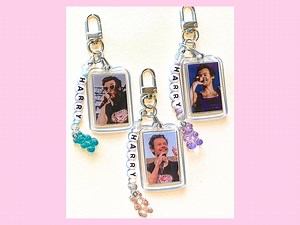 Harry Styles Keychain - Double Sided Photo Frame With Beaded Name Charm | One Direction Concert - Etsy