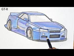 Nissan GT-R (R34) Drawing Tutorial 🔥| How To Draw GTR Car Easily 🔥