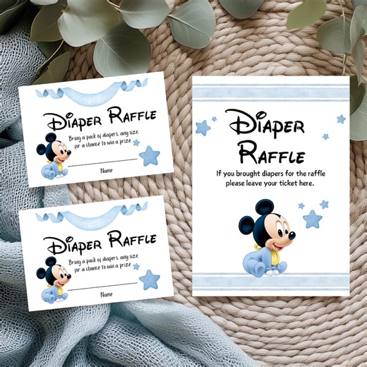 Mickey Mouse Diaper Raffle Sign-ticket, Disney Mickey Baby Shower Theme Decorations, Blue Baby Mickey, Oh Boy Mm01 Editable INSTANT DOWNLOAD - Etsy