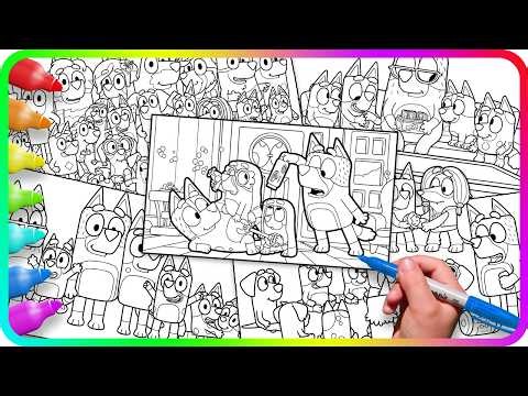 BLUEY Coloring Pages MIX. How to color Bluey with Friends and Family. Compilation of coloring pages