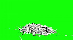 Download Front view of white building collapsing against green background. 3D animation for free