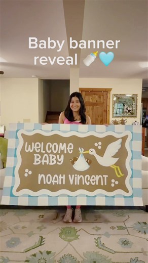Welcome baby banner reveal 🍼🩵 Been a while but glad to do another banner reveal in my new home! #banner #banners #bannerpainting #babybanner #paperbanner