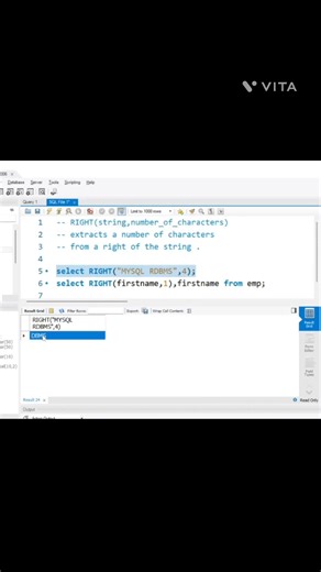 RIGHT function in MYSQL #mysql #mysqltutorials #mysqldatabase #sql #sqlcommands #databaseconcepts