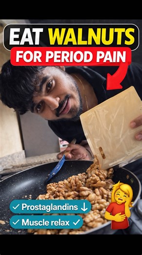 Prathmesh Bhosale | Weightloss, Diabetes, Pcos, Thyroid, Fitness on Instagram: "Comment “PCOS” to get free ebook. Period pain? -> Eat WALNUTS 🥜 not painkillers. Cramps are not random. They’re excess prostaglandins (PGF2α). Walnuts fix the chemistry: ✔️ Omega-3 → ↓ uterine contraction ✔️ Magnesium → muscle relax ✔️ Arginine → ↑ blood flow ✔️ Polyphenols → ↓ inflammation 2–4 soaked walnuts/day Start 7–10 days before periods. Pain relief ≠ tablet. Pain relief = biochemistry. [Period Pain] [Walnuts