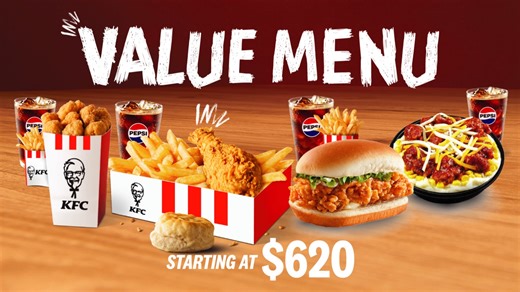 3.7M views · 2.9K reactions | Want a full belly on a budget ?樂 The KFC Value Menu has got you covered!  Get the same BIG, BOLD KFC flavour for less than A GRAN'! Pick, choose, but never refuse any one of our Value Menu options and Krunch your Craving for as low as $620! Get your Value Menu combo today at any KFC location islandwide! Order ahead on our website, app, or WhatsApp for pickup! #KFC #KFCJamaica #KFCValueMenu #KrunchYourCraving | KFC | Facebook
