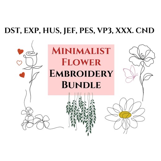Floral Embroidery Design Bundle - 5 Minimalist Flower Machine Embroidery Designs Set, Instant Download - Etsy