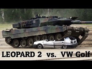 German Tank destroys VW Golf - Bundeswehr Leopard 2 smashes a car (Tag der Bundeswehr Demonstration)