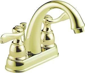 Delta Windemere Centerset Polished Bronze Bathroom Faucet, 4 Inch 3 Hole Bathroom Sink Faucet for Vanity, Metal Push-Pop Drain Assembly, Polished Brass B2596LF-PB